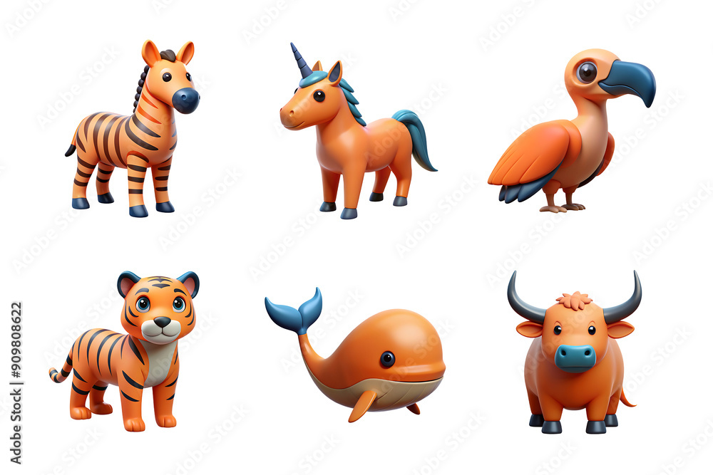 Fototapeta premium animal set collection icon orange color in plastic 3d style