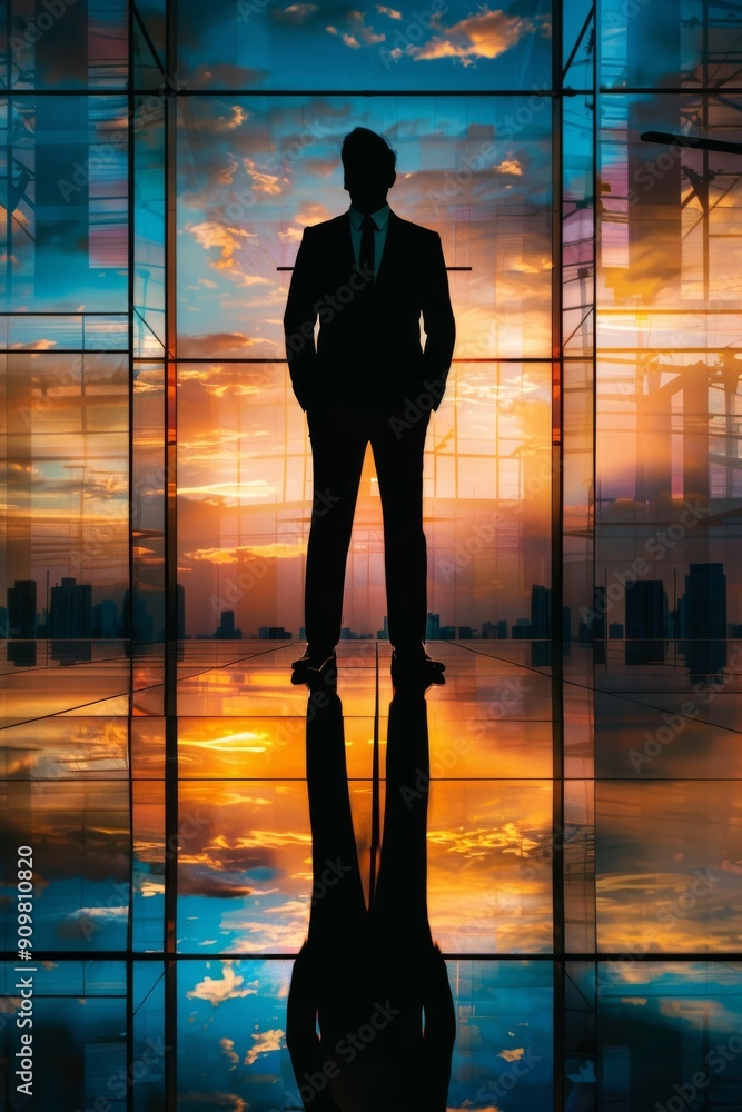 Silhouette of a confident businessman against the backdrop of achievement. Silhouette of a confident businessman against the backdrop of achievement.