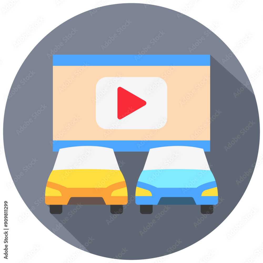 Drive in theater rounded multi color icon, related to movie and cinema theme. Use for modern concept, UI or UX kit, web and app development. Drive in theater rounded multi color icon, related to movie and cinema theme. Use for modern concept, UI or UX kit, web and app development.