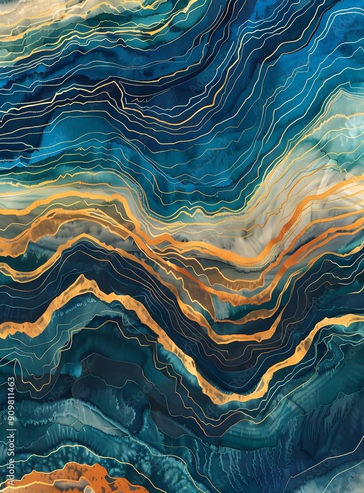 Abstract Watercolor Blue and Gold Background Abstract Watercolor Blue and Gold Background