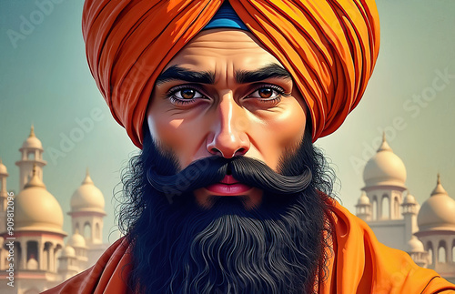 Portrait of a Sikh man.