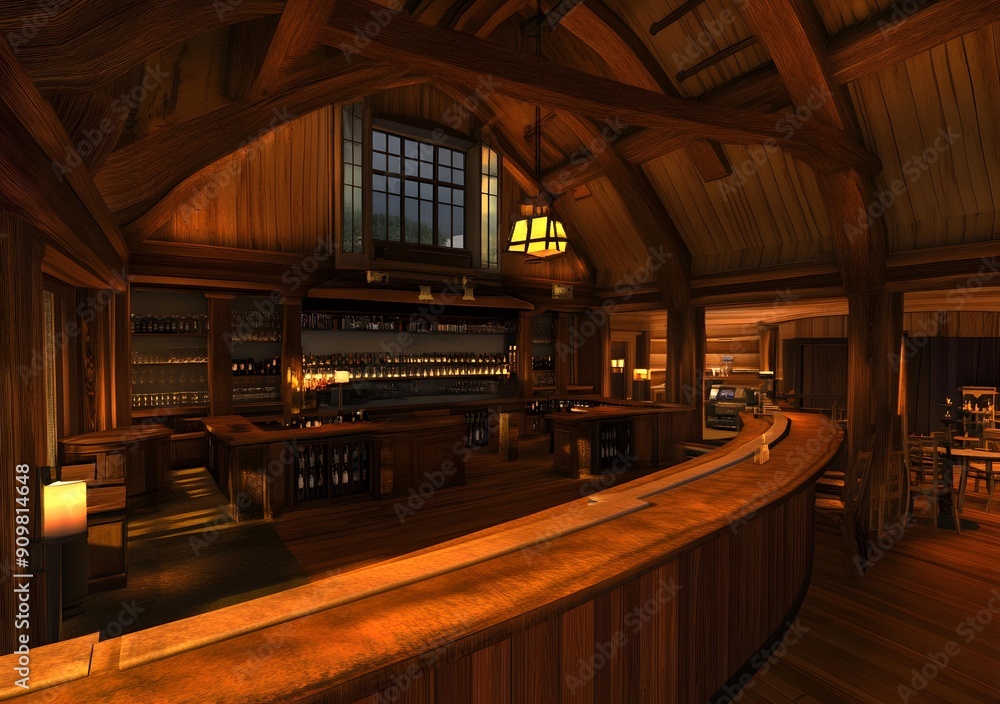 Wooden Bar Interior Design with Curved Counter Wooden Bar Interior Design with Curved Counter