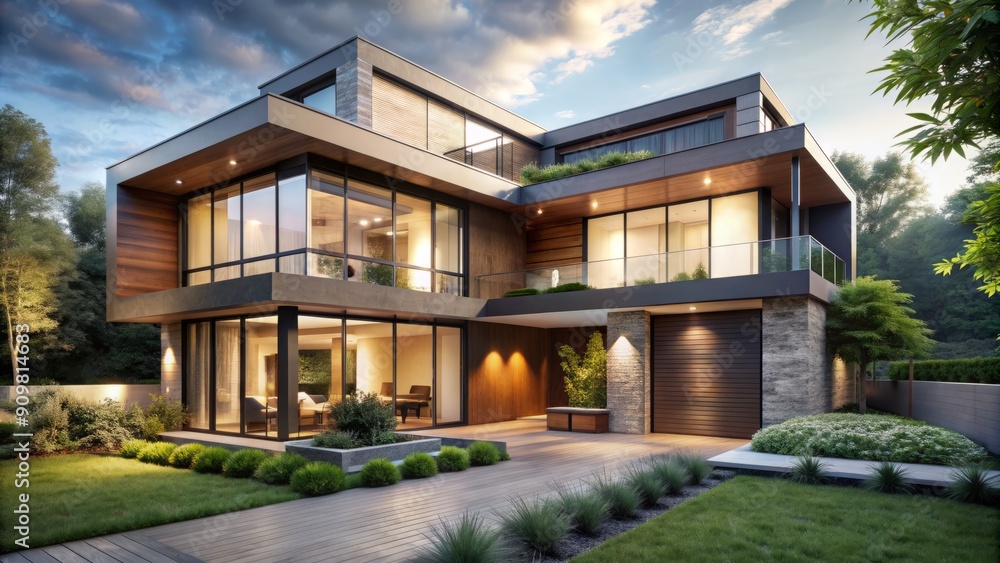 Sleek, contemporary residence with expansive windows, clean lines, and sophisticated neutral tones, surrounded by lush greenery, exuding luxury and sophistication in modern living. Sleek, contemporary residence with expansive windows, clean lines, and sophisticated neutral tones, surrounded by lush greenery, exuding luxury and sophistication in modern living.