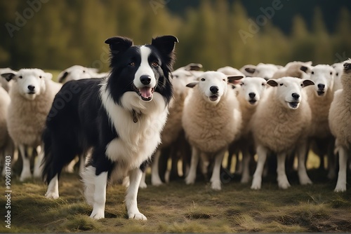 collie sheep flock herding dog border management leadership sheepdog adult agriculture animal crowd denmark farm field grass group guarding herd leader many meadow multiple nature northern europe old