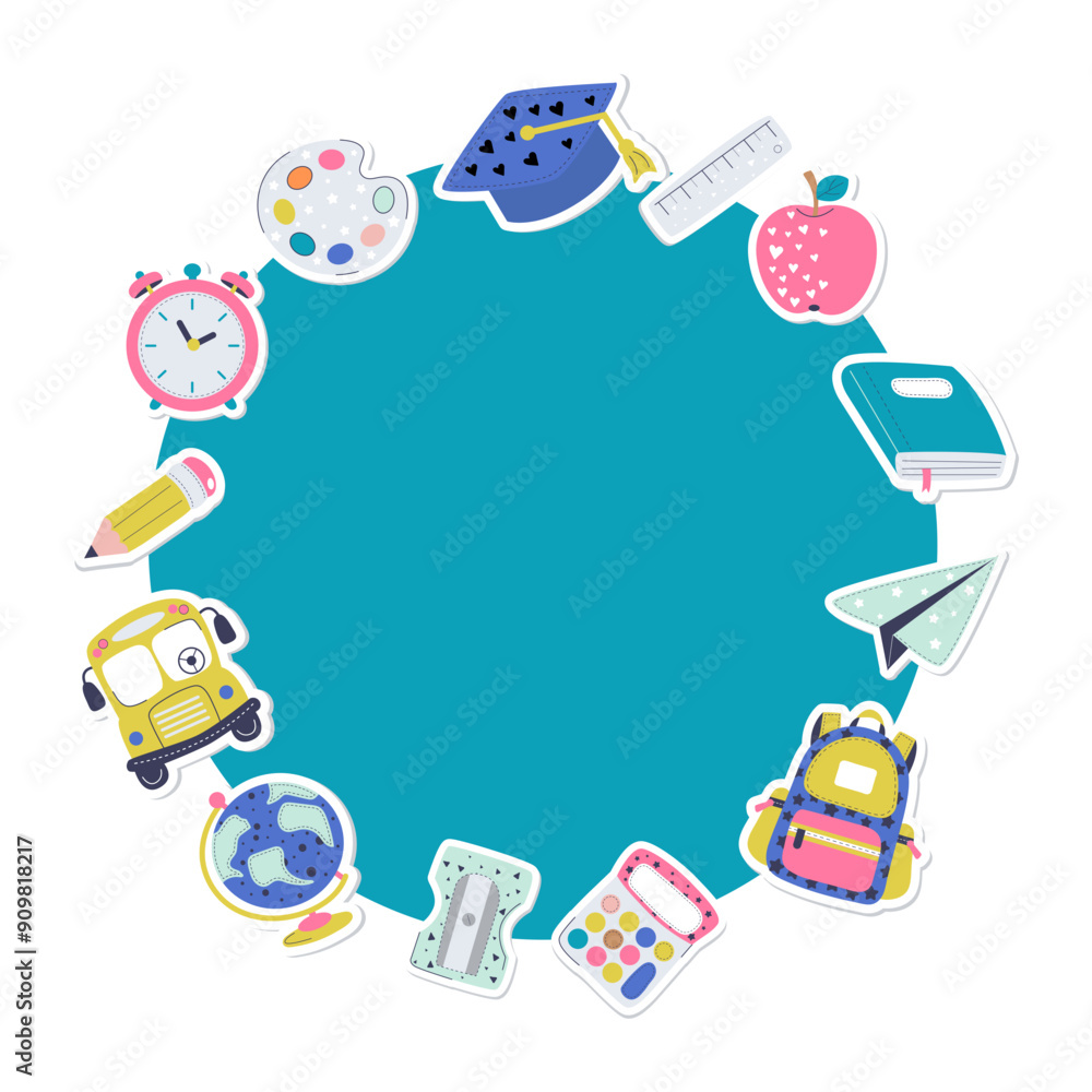 Back to school frame with stationery. Vector cartoon illustration Back to school frame with stationery. Vector cartoon illustration