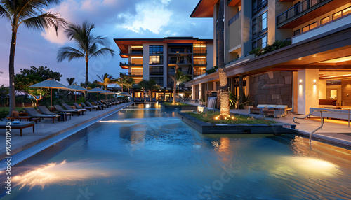 Resort with Modern Architecture  Luxurious Pool  and Upscale Amenities for Ultimate Relaxation