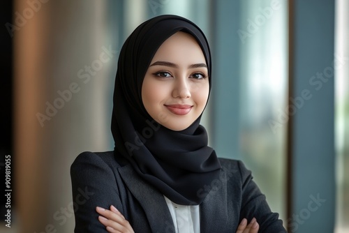 young hijab business woman office suit