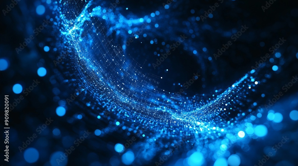 Swirling Blue Light Particles in a Dark Abstract Background Swirling Blue Light Particles in a Dark Abstract Background