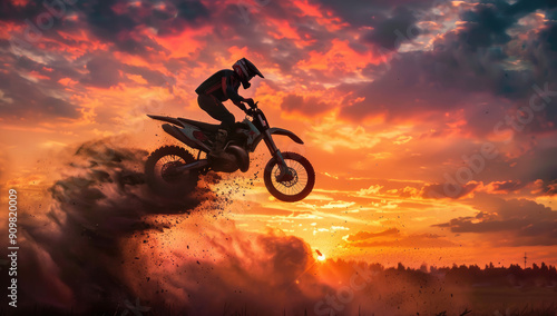 Silhouette of a person riding a bike. Created with Ai
