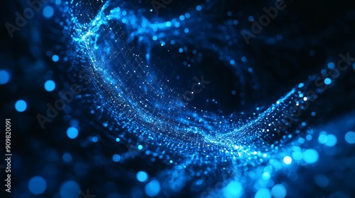 Swirling Blue Light Particles in a Dark Abstract Background