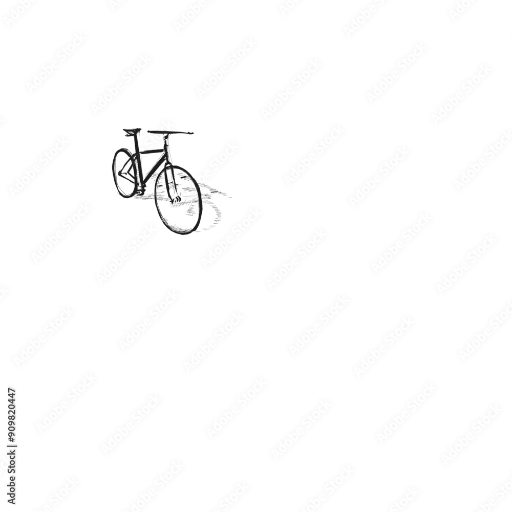 A hand drawn sketch of a bicycle in black ink on a white background A hand drawn sketch of a bicycle in black ink on a white background