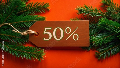 Sale text banner, 3d background Winter label photo