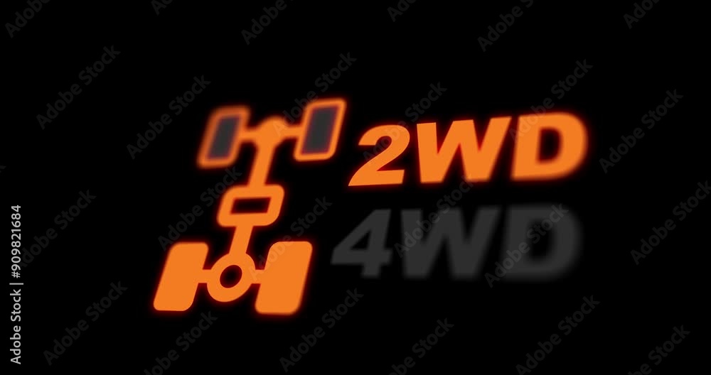 2WD and 4WD wheel drive car dashboard light on, four-wheel drive icon animation, awd on indicator, footage 2WD and 4WD wheel drive car dashboard light on, four-wheel drive icon animation, awd on indicator, footage