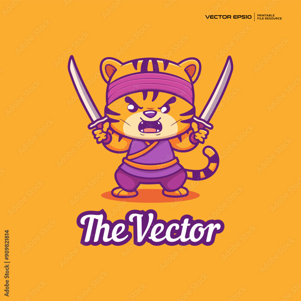 Naklejka premium Tiger samurai vector, logo, character, cartoon, illustration, eps10