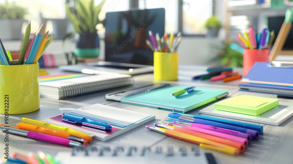 Creative Chaos Vibrant Stationery and Pens in Stylish Home Office Setting Creative Chaos Vibrant Stationery and Pens in Stylish Home Office Setting