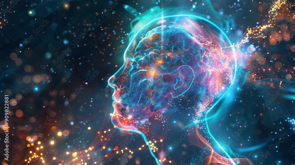 Futuristic Digital Human Brain with Neural Network Connections Futuristic Digital Human Brain with Neural Network Connections