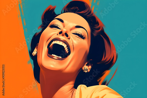 Woman laughing in bold pop art style