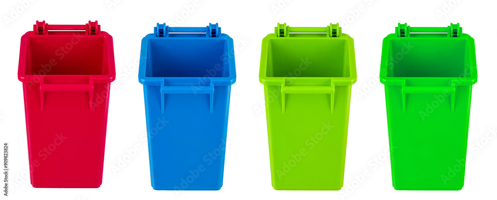 Set multi colors recycling bins isolated on white background. Garbage, trash bin. Set multi colors recycling bins isolated on white background. Garbage, trash bin.