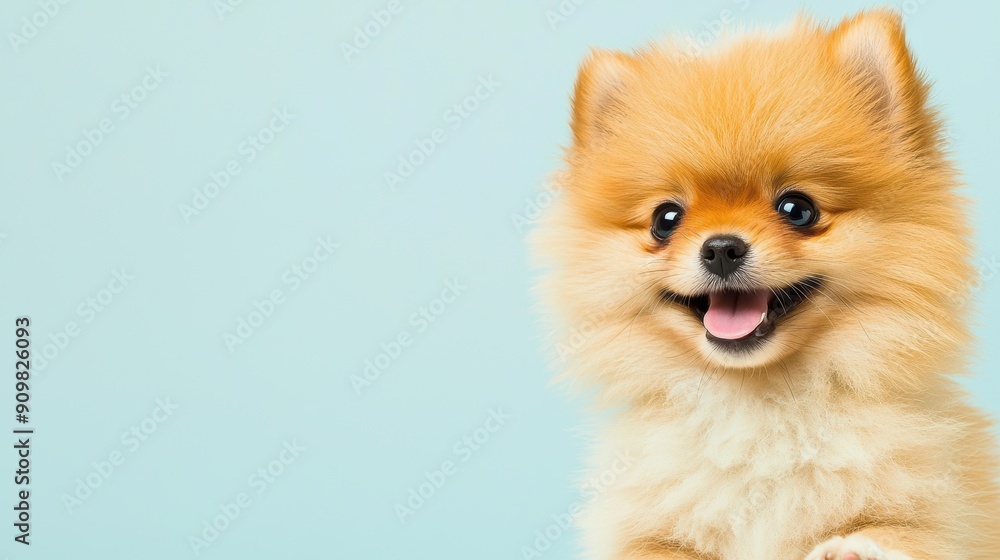 Pomeranian puppy in a blue background Pomeranian puppy in a blue background