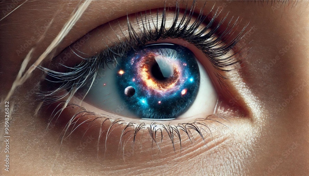 Fototapeta premium Galaxy Reflections in a Woman's Eye