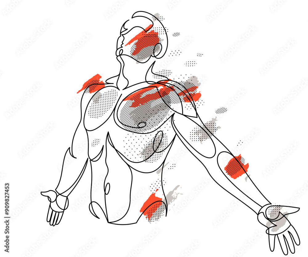 Φωτογραφία Man with spread hands showing pose of freedom like feeling that he can fly, vector linear illustration, emotional concept of feel free and happy