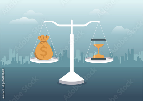 Time is money, scale balance vector concept.