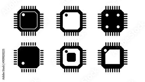 Electronic chip vector icon set isolated on white background.
