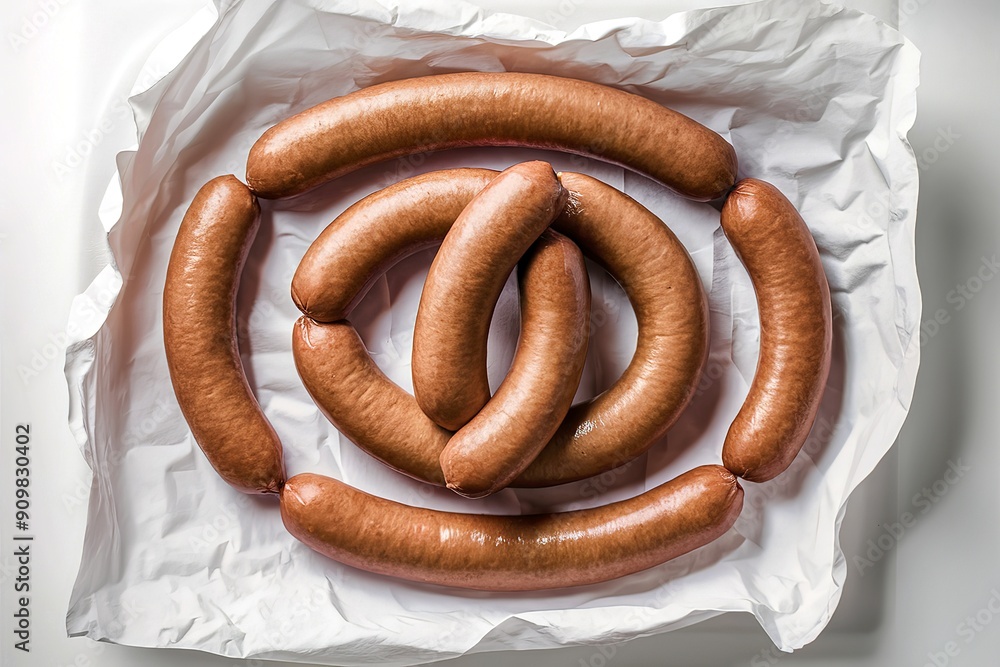 A stunning, high-resolution image of raw, juicy bratwurst sausages A stunning, high-resolution image of raw, juicy bratwurst sausages