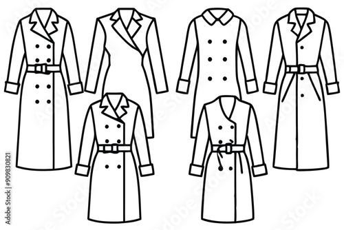 Classic trench coat line art elegant outerwear design illustration