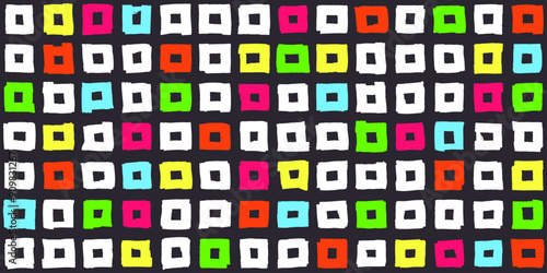Contrast seamless pattern with hand drawn tiny colourful squares