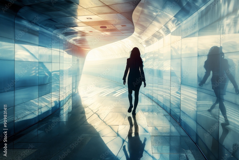 Businesswoman in a conceptual corporate environment. Businesswoman in a conceptual corporate environment.