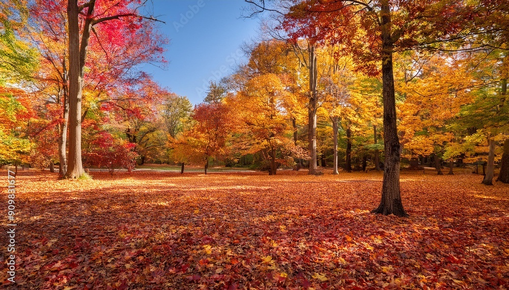 Autumnal Forest Path: A picturesque path winds through a vibrant autumn forest, bathed in warm sunlight. The forest floor is carpeted with a tapestry of red, orange, and yellow leaves, creating a br Autumnal Forest Path: A picturesque path winds through a vibrant autumn forest, bathed in warm sunlight. The forest floor is carpeted with a tapestry of red, orange, and yellow leaves, creating a br