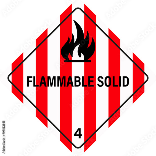 Flammable solid sign. Hazardous material sign.