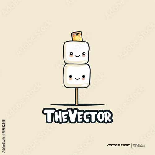 Cute marshmallow emoji vector, logo, character, cartoon, illustration, eps10