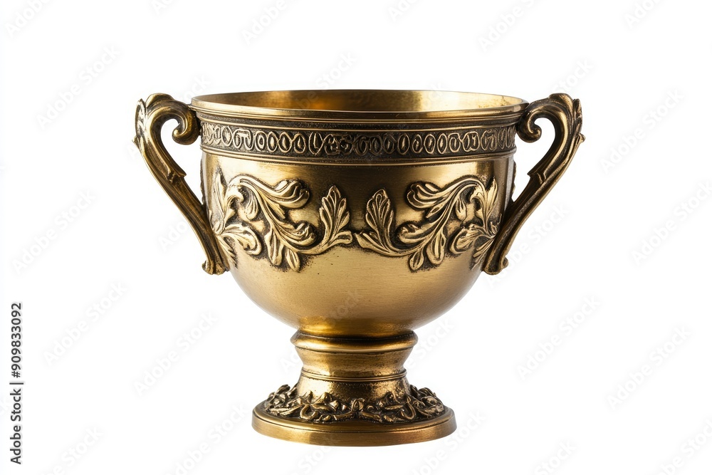Antique gold trophy cup with handles, cut out, ai Antique gold trophy cup with handles, cut out, ai