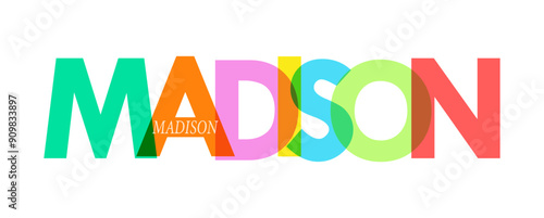 MADISON. The name of the city on a white background. Vector design template for poster, postcard, banner