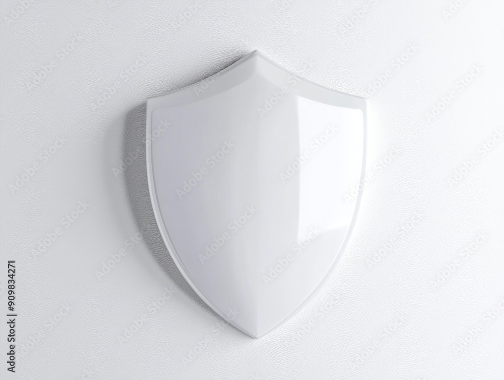A white shield is mounted on a white wall, providing a clean and simple design A white shield is mounted on a white wall, providing a clean and simple design