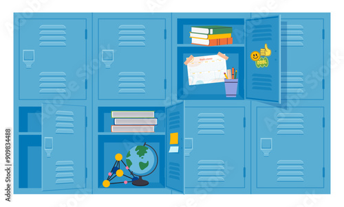 School Lockers with Books and Supplies for Education