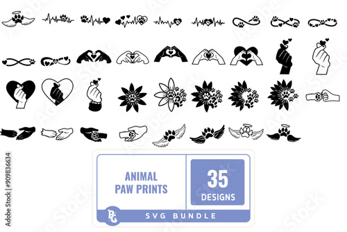  Set of Paw Print Animal Clipart SVG Files