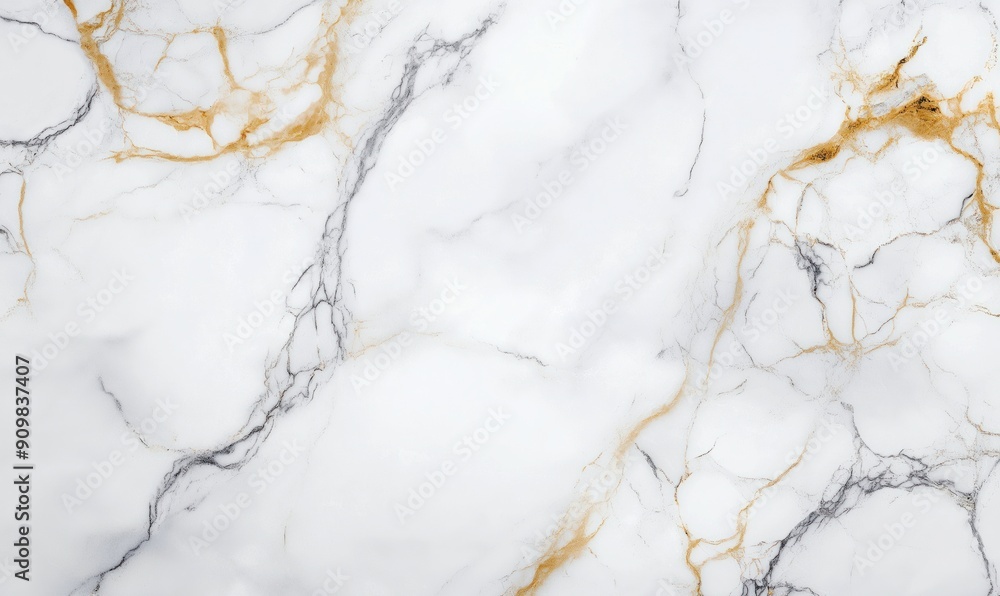 Fototapeta premium White marble background with subtle golden veins, high-resolution seamless texture for luxury interior designs, countertops, and flooring in modern and elegant styles.