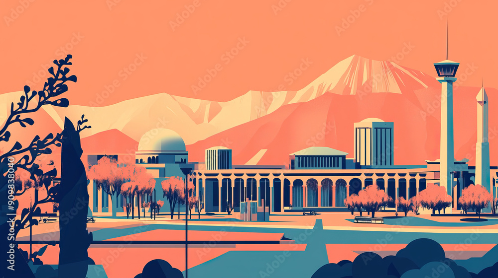 Φωτογραφία Risograph vibrant riso print travel poster, card, wallpaper or banner illustration, modern, isolated, clear, simple of Ashgabat, Turkmenistan