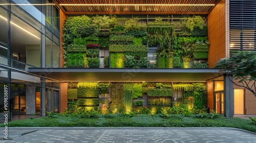 Sustainable Oasis GreenCertified Building with Vertical Gardens and Motion Sensor Exterior Lighting photo