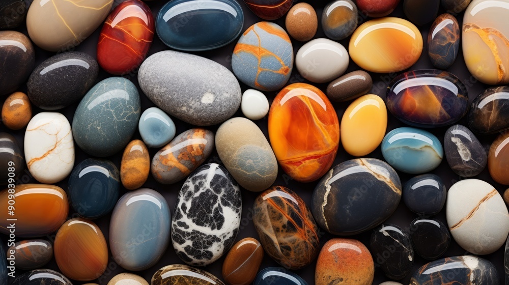 Wet sea pebble stones with different colors and patterns. Neural network ai generated art Wet sea pebble stones with different colors and patterns. Neural network ai generated art