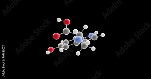 5-hydroxytryptophan molecule, rotating 3D model of 5-htp, looped video on a black background photo