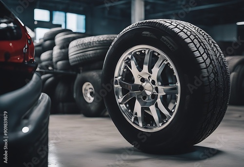 tread asphalt tire storage sell nobody rack tires need workshop change road car tyre light placed landscape prepared A street automotive new background profile filter vehicles way texture tha photo