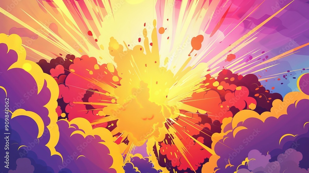 A comic book style pow explosion with colorful energy rays and artwork in pop art style. Visual dynamism of modern comic book icon for punch word. Comic smoke A comic book style pow explosion with colorful energy rays and artwork in pop art style. Visual dynamism of modern comic book icon for punch word. Comic smoke