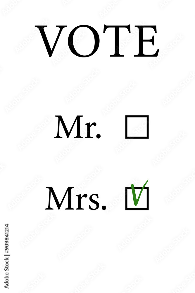 White voting form with the selected item Mrs. Illustration White voting form with the selected item Mrs. Illustration