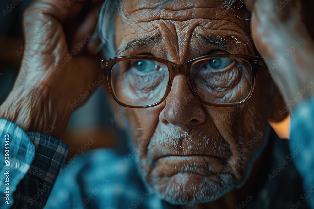 Frustrated Elderly Man Grasping His Head, Showing Displeasure and Frustration, Senior Challenges, Aging, Stress, Elderly Care Frustrated Elderly Man Grasping His Head, Showing Displeasure and Frustration, Senior Challenges, Aging, Stress, Elderly Care