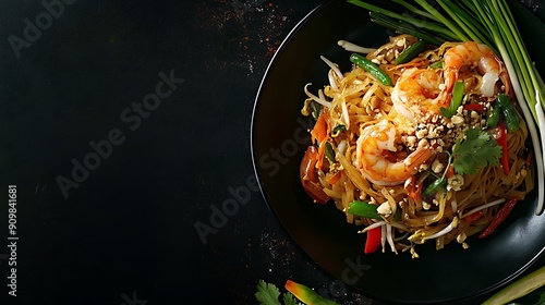 Pad Thai Noodles with Shrimp, Vegetables, and Peanuts