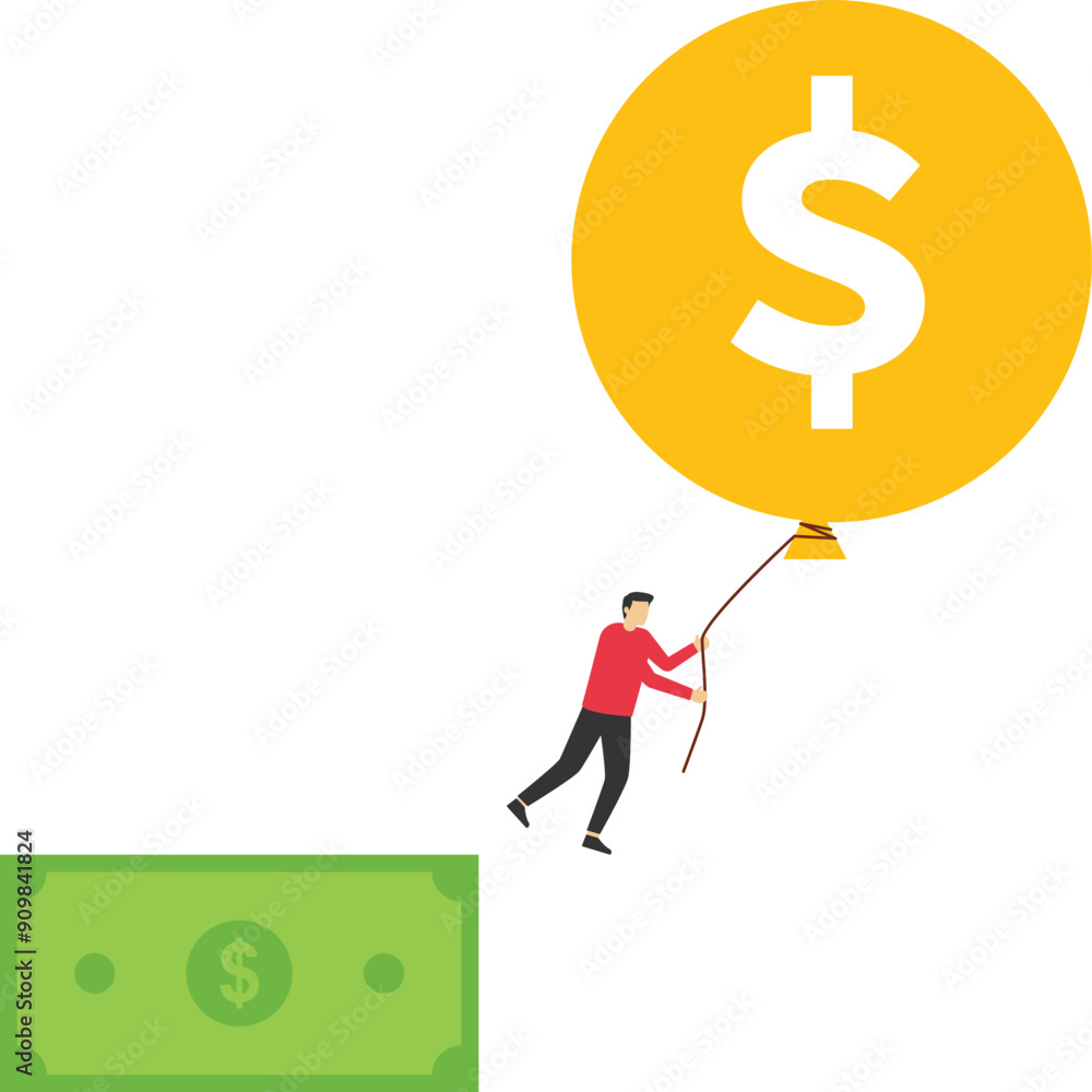 Businessman floats with air balloons. The product has increased in value. Inflation causes prices to skyrocket. The currency is strengthening.
Businessman floats with air balloons. The product has increased in value. Inflation causes prices to skyrocket. The currency is strengthening.